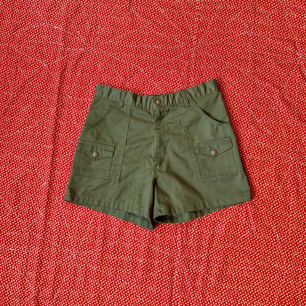 Vintage boy Scouts Official Uniform Shorts Olive Green Cargo Twee 1970s Size 28